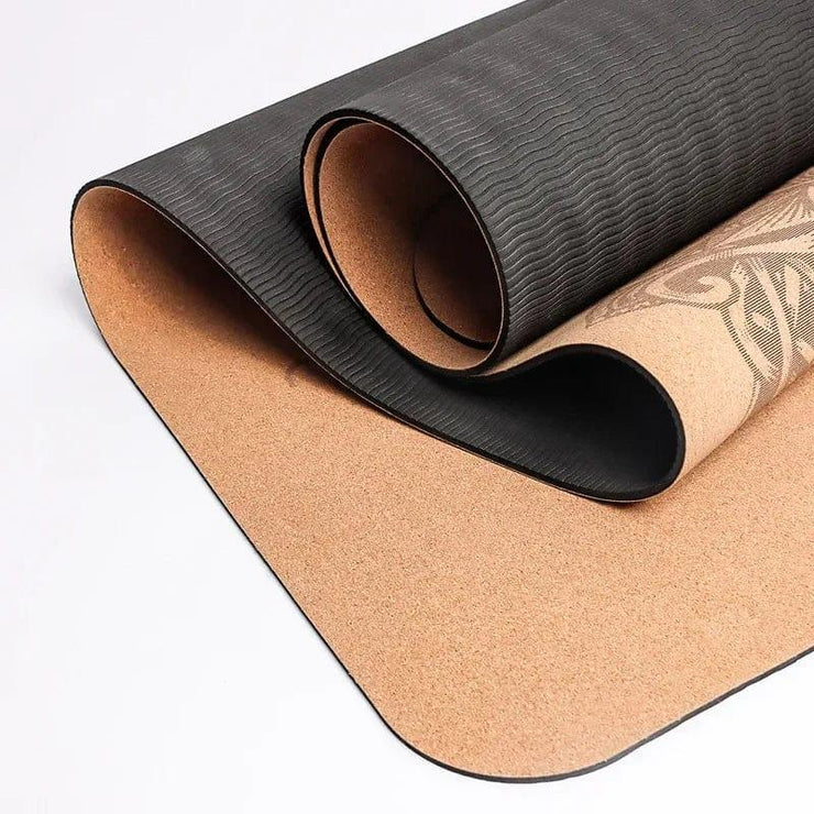 Natural Cork TPE Yoga Anti Slip Mat - UK Home Gym Equipment 