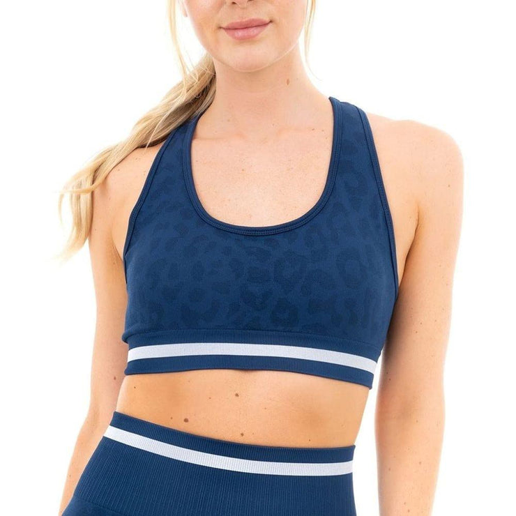 ProFit Navy Leopard Print Seamless Sports Bra - UK Home Gym Equipment 