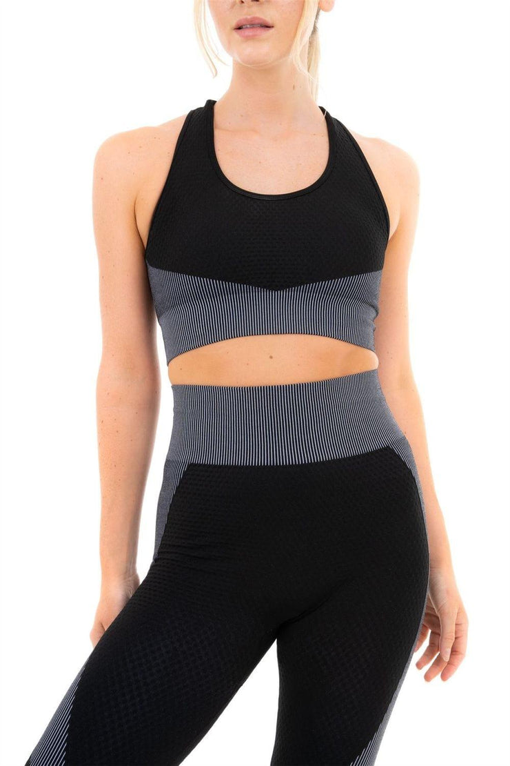 ProFlex Textured Panel Striped Sports Bra - UK Home Gym Equipment 