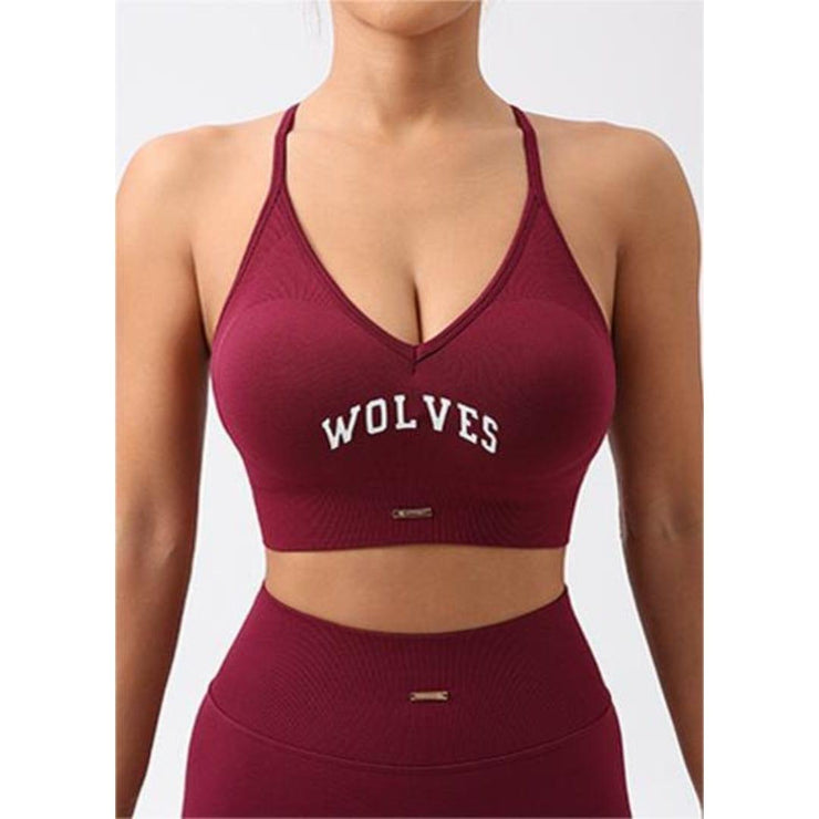 Wolf Printed Backless Slim Fit Sports Bra - UK Home Gym Equipment 