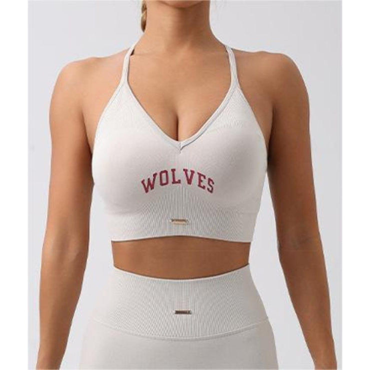 Wolf Printed Backless Slim Fit Sports Bra - UK Home Gym Equipment 