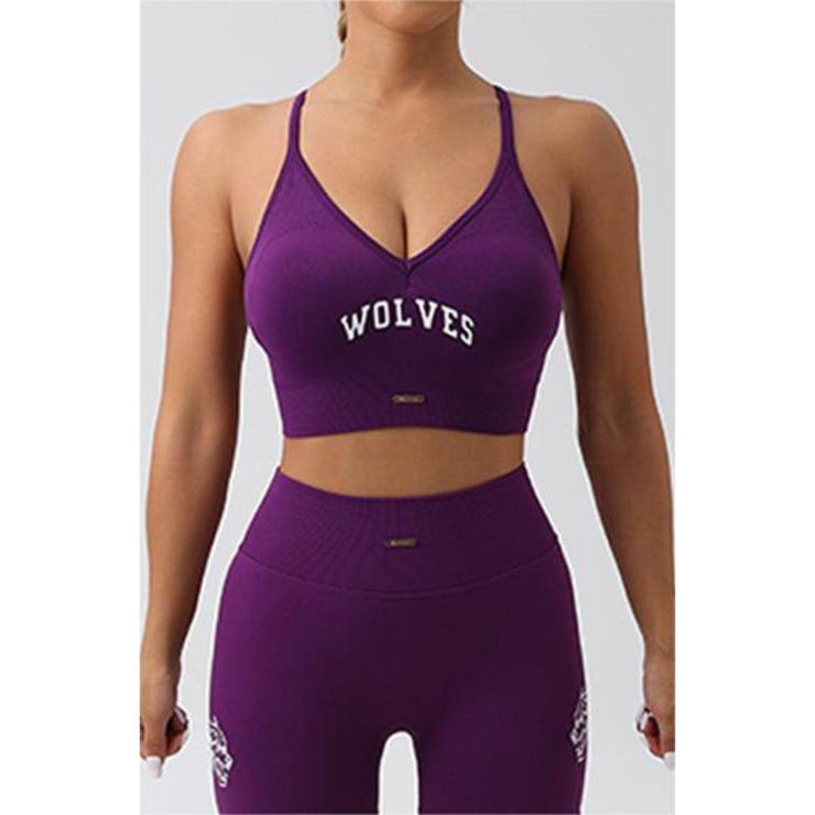 Wolf Printed Backless Slim Fit Sports Bra - UK Home Gym Equipment 