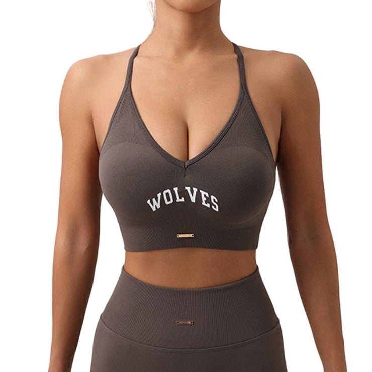 Wolf Printed Backless Slim Fit Sports Bra - UK Home Gym Equipment 