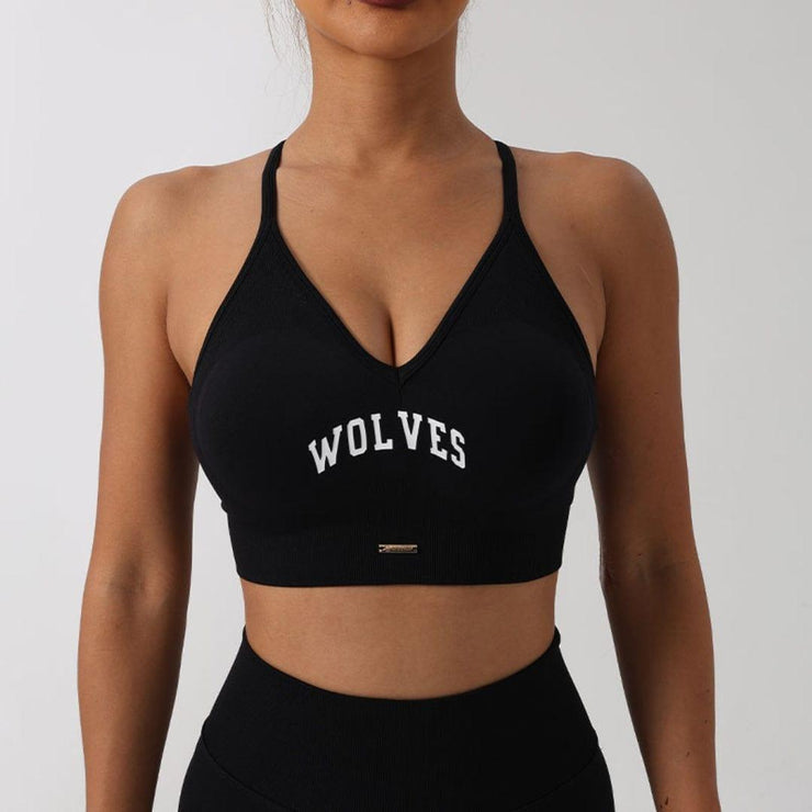 Wolf Printed Backless Slim Fit Sports Bra - UK Home Gym Equipment 